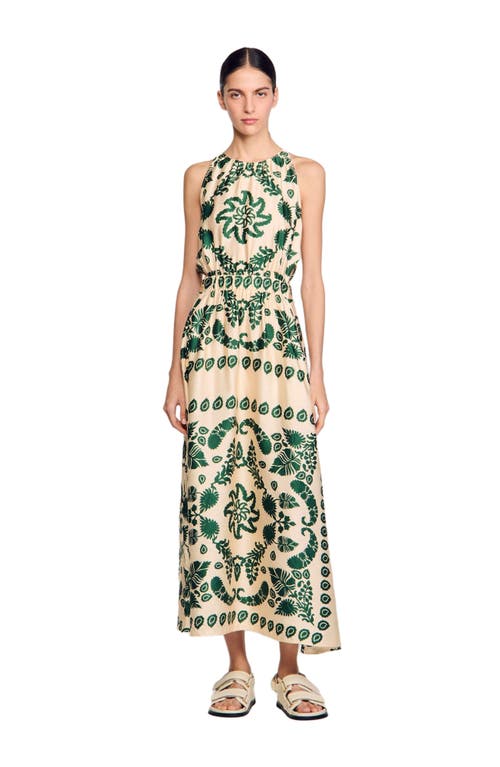 Sandro Womens Naturels Leaf-print Sleeveless Woven Maxi Dress In Green