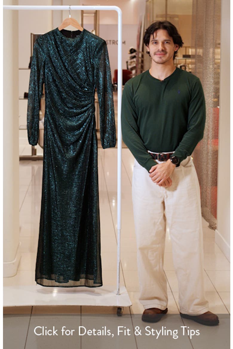 Metallic Crinkle Ruched Long Sleeve Trumpet Gown video