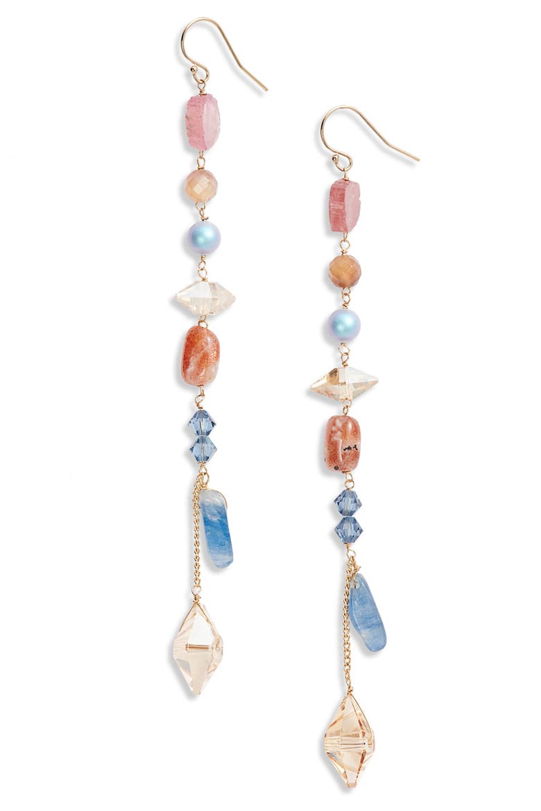 Pink Tourmaline Linear Earrings, Main, color, GOLD MULTI