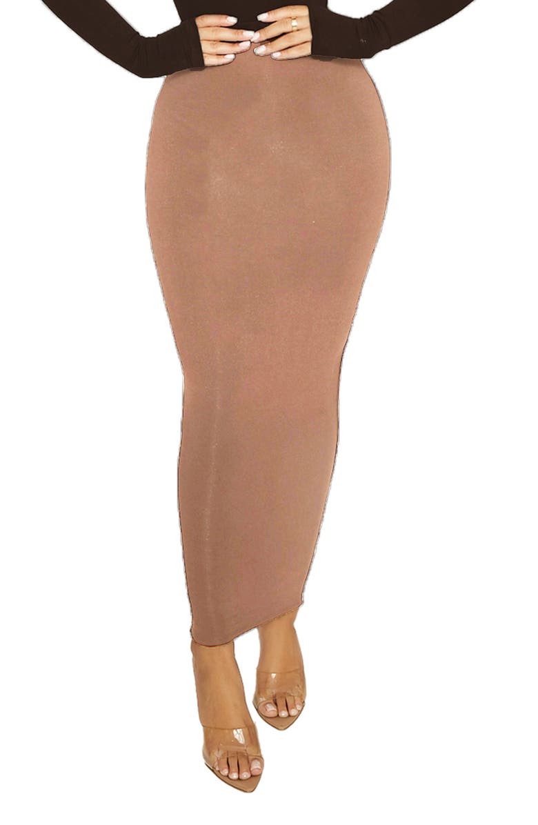 Naked Wardrobe Hourglass Midi Skirt, Main, color, Coco