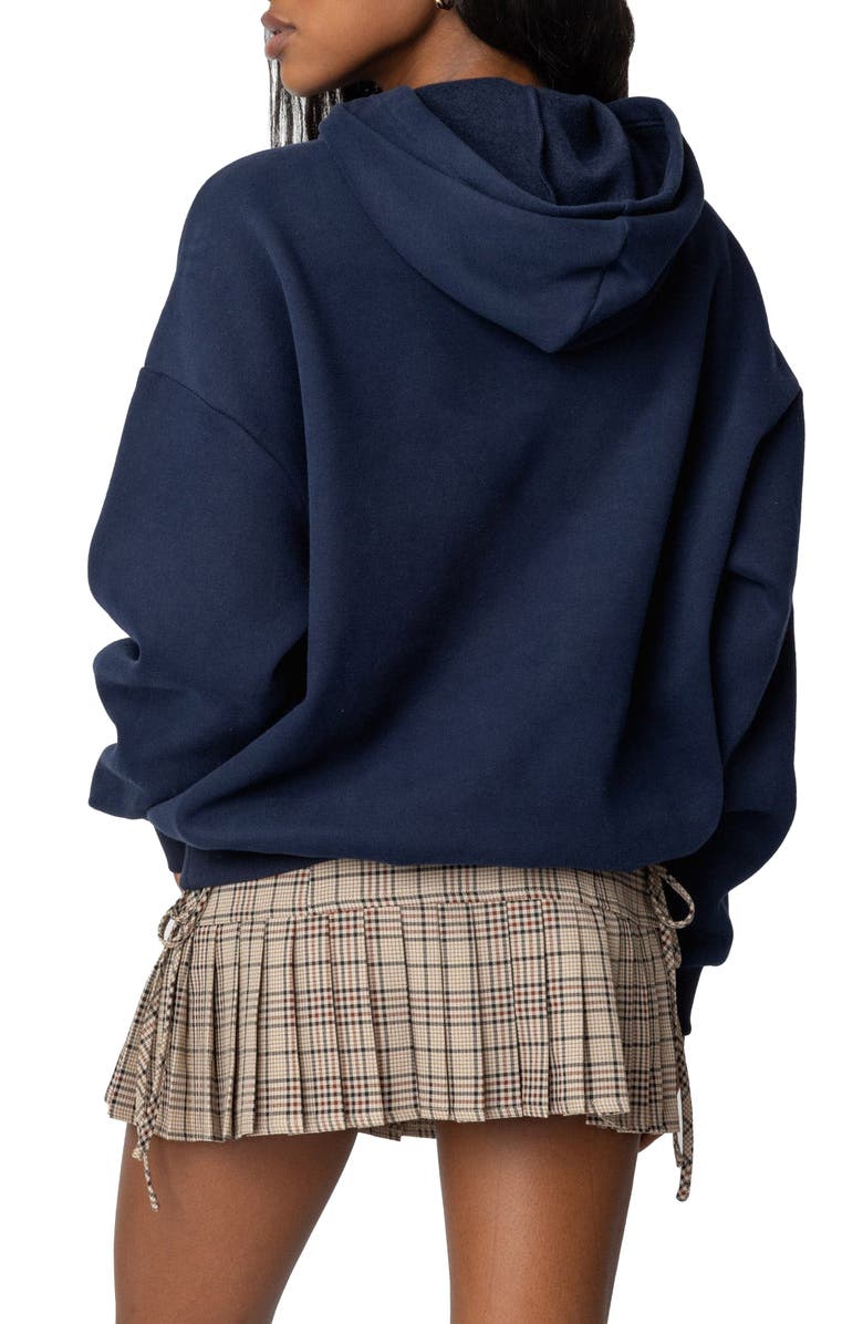 EDIKTED Teddy Bear Embroidered Graphic Hoodie, Alternate, color, Navy