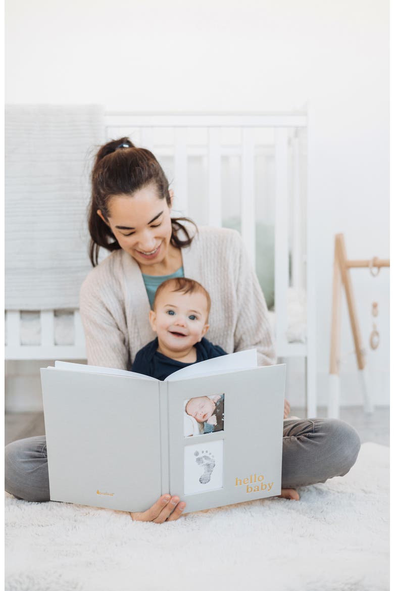 Hello Baby Gray Linen Gold Detail Keepsake Memory Book, Alternate, color, NO COLOR