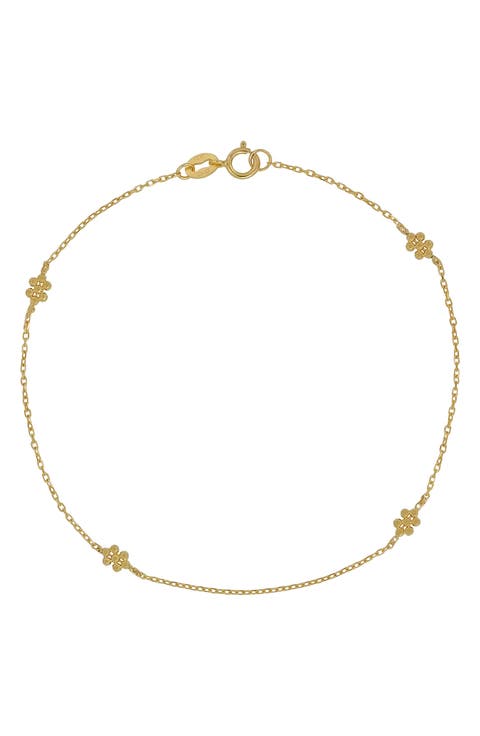 14K Gold Flower Bead Station Bracelet