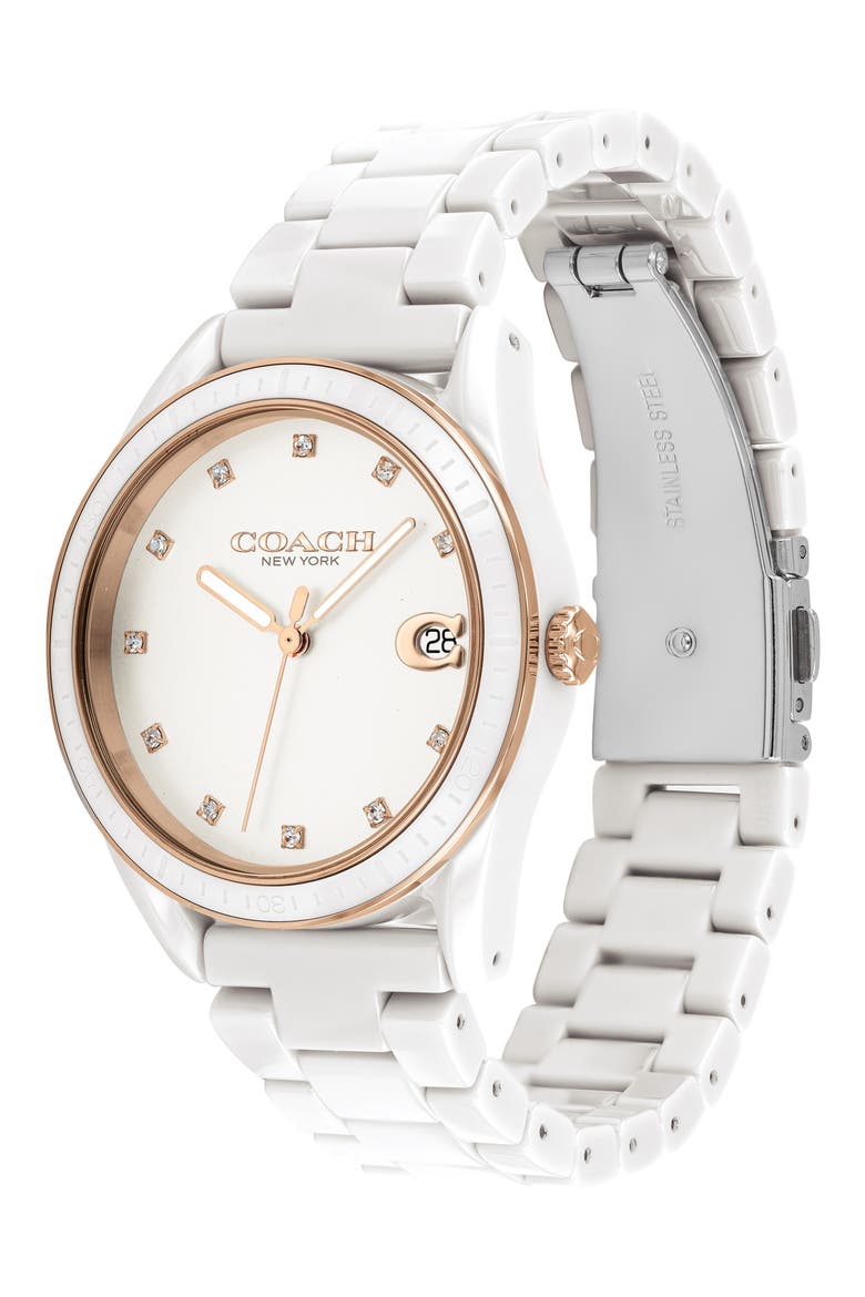 Preston Ceramic Bracelet Watch, 36mm, Alternate, color, WHITE