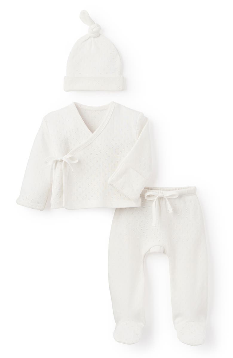 Elegant Baby Preemie Organic Cotton Hat, Top & Pants Set, Main, color, White
