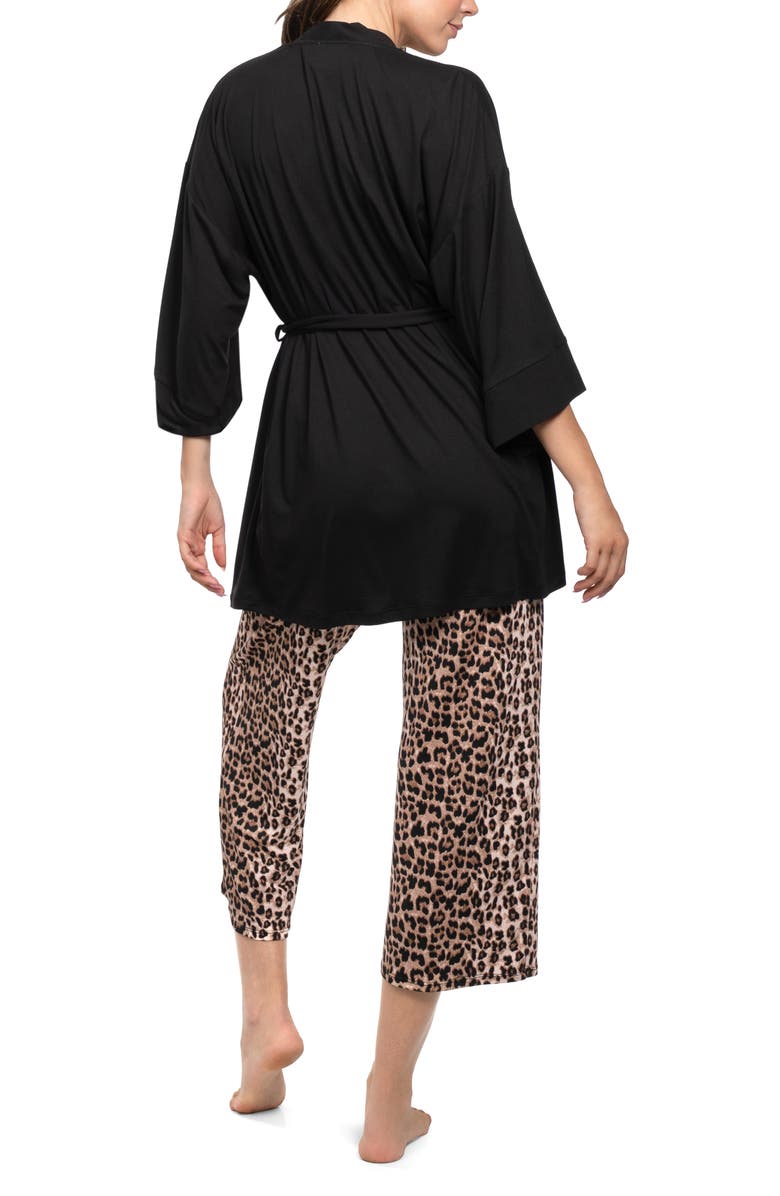 In Bloom by Jonquil Leopard Camisole Crop Pajamas & Robe Set, Alternate, color, Natural Animal