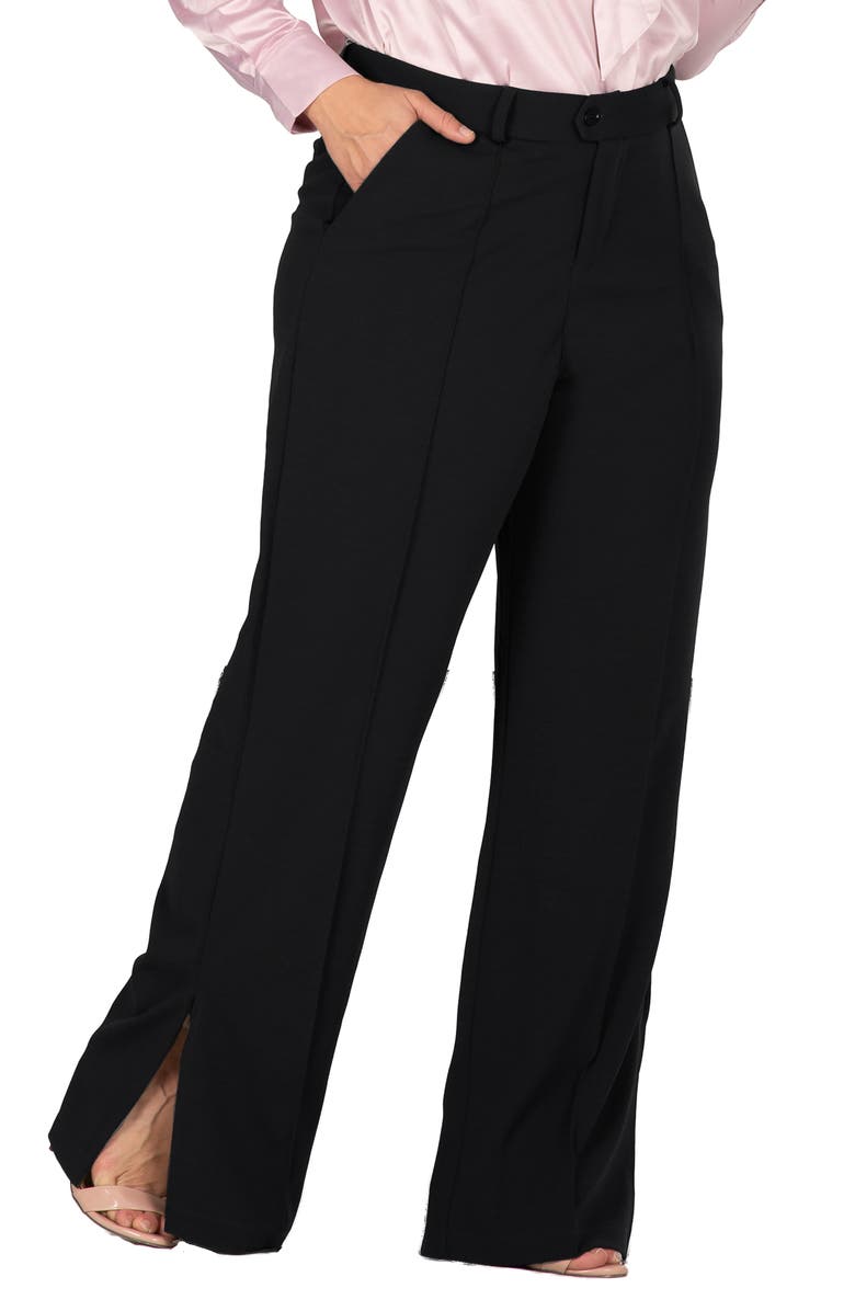 Standards & Practices High Waist Split Hem Wide Leg Stretch Cotton Trousers, Main, color,