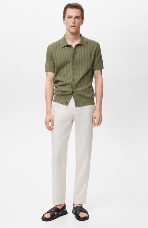 Mango Pointelle Polo Sweater In Green