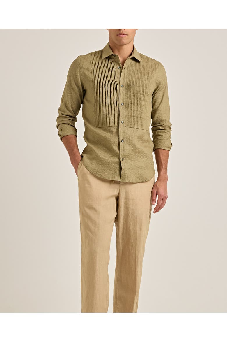Giles Pleated Tailored-Fit Shirt, Main, color, Agave Green
