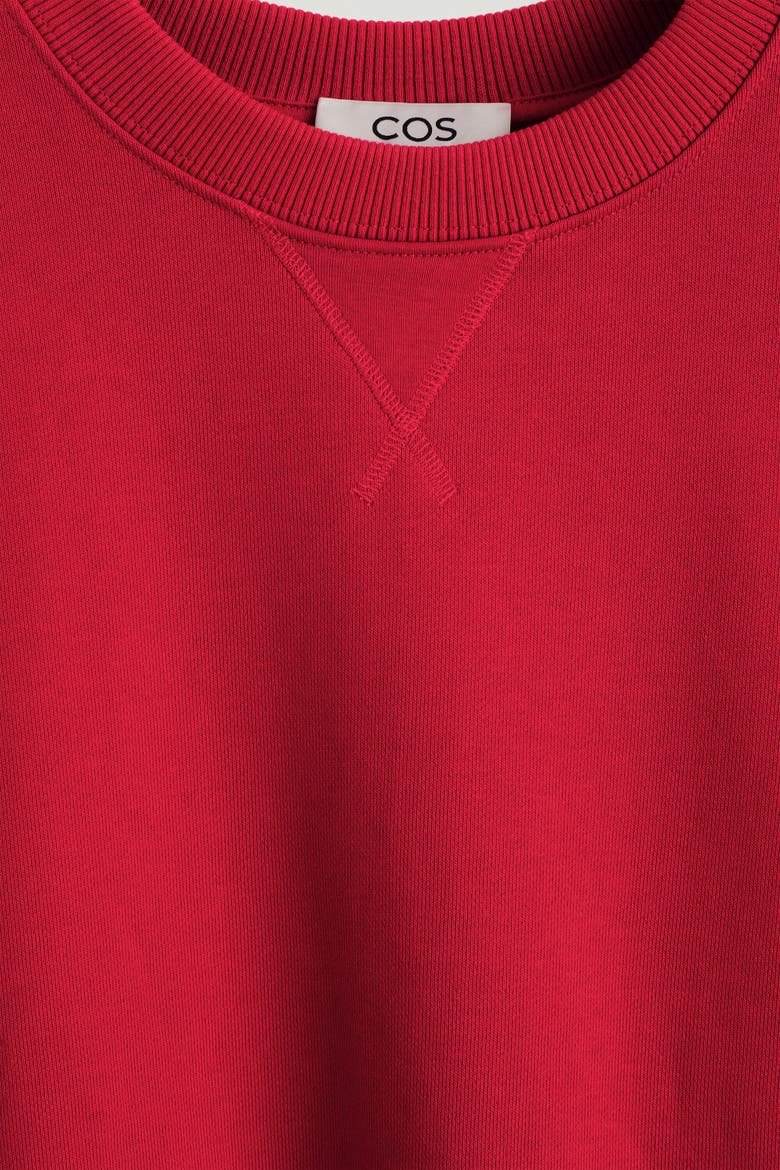 Rounded Cotton Crew-Neck Sweatshirt, Alternate, color, RED
