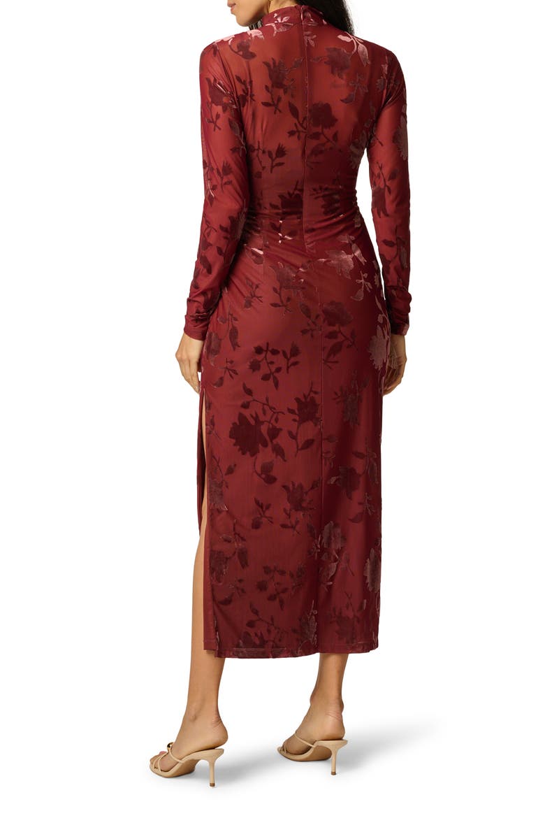 Velvet Burnout Long Sleeve Midi Dress, Alternate, color, AUBURN
