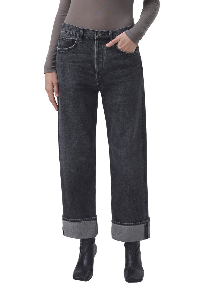 Fran Cuffed Organic Cotton Ankle Straight Leg Jeans, Main, color, DITCH