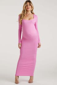 PinkBlush Ribbed Long Sleeve Square Neck Maxi Dress