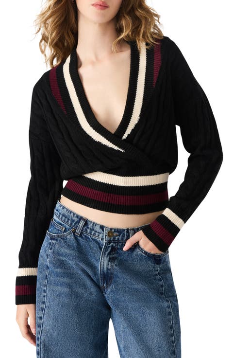 Addison Contast Trim Cable Knit Sweater