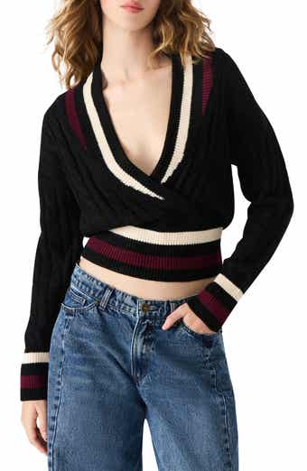 Steve Madden Addison Contast Trim Cable Knit Sweater