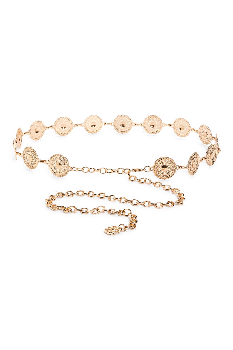 Embossed Circular Chain Belt, Main, color, GOLD- IVORY