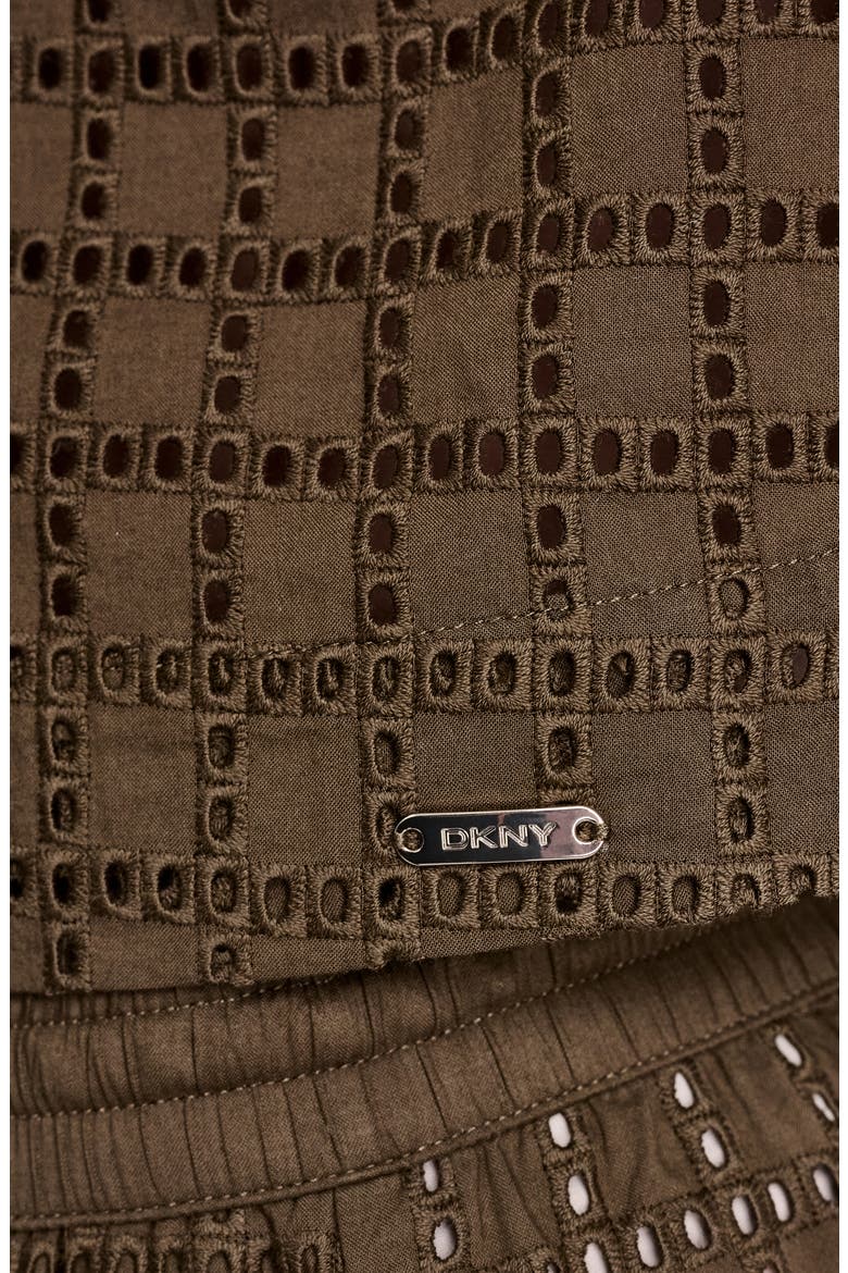 Short Sleeve Eyelet Johnny Collar Top, Alternate, color, MOCHA
