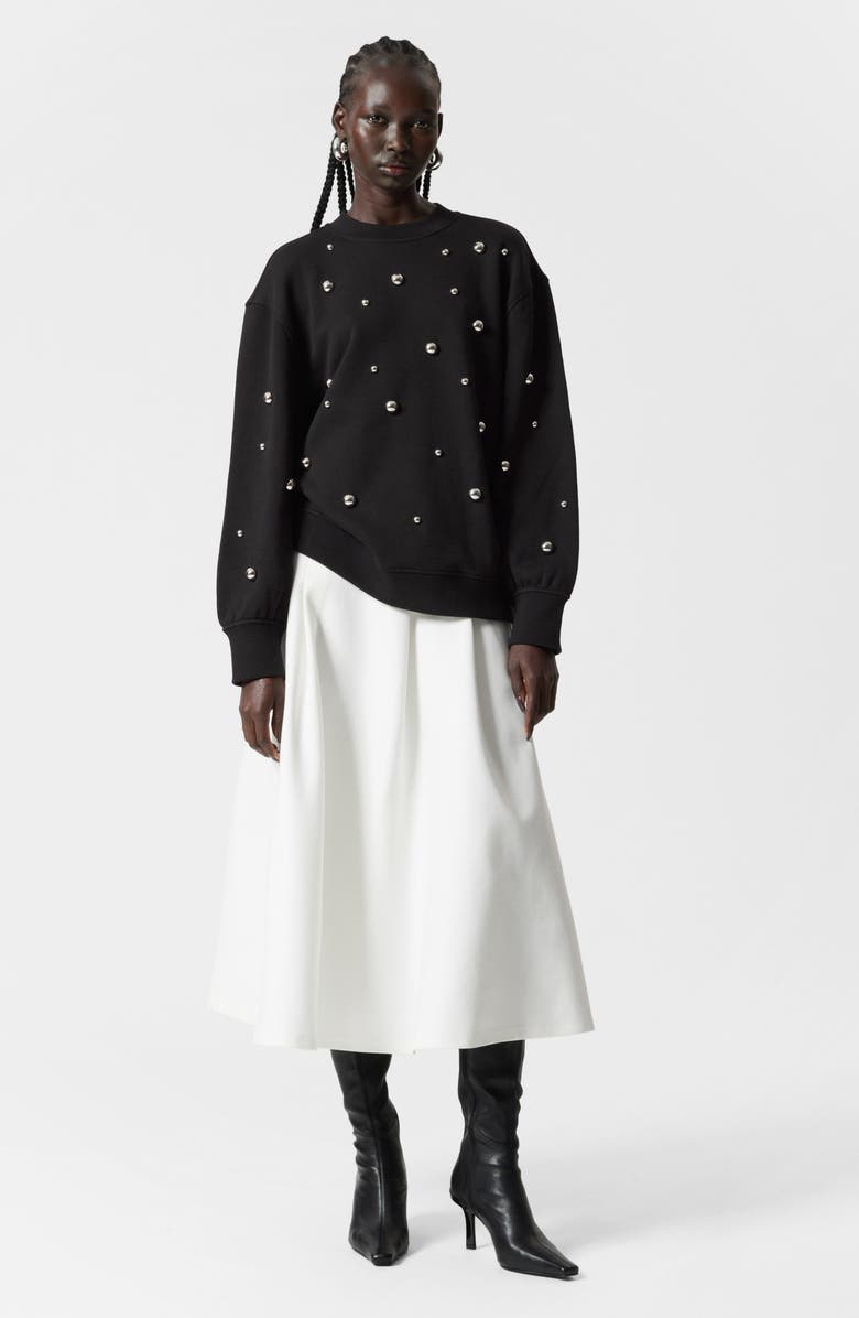 & Other Stories Stud Accent Oversize Cotton Sweatshirt, Alternate, color, Black Dark