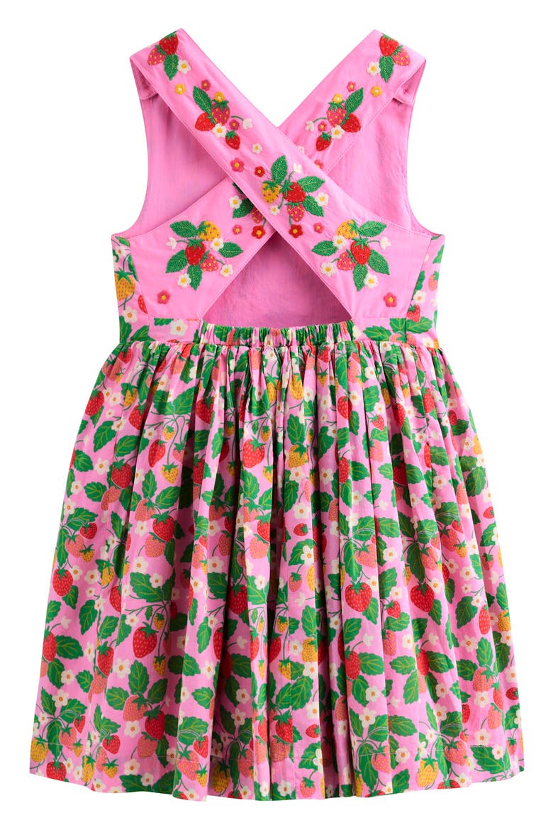 Kids' Harper Strawberry Print Crossback Cotton Sundress, Alternate, color, COSMOS PINK STRAWBERRY PATCH