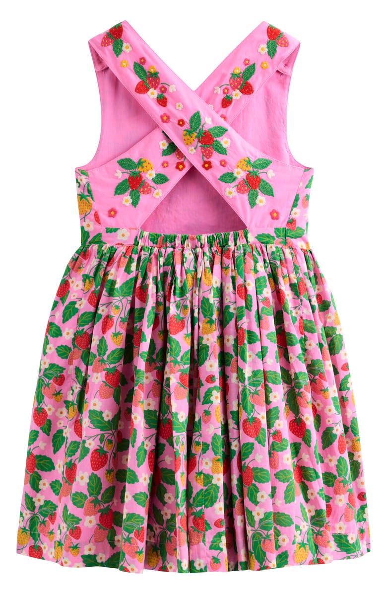 Mini Boden Kids' Harper Strawberry Print Crossback Cotton Sundress, Alternate, color, 