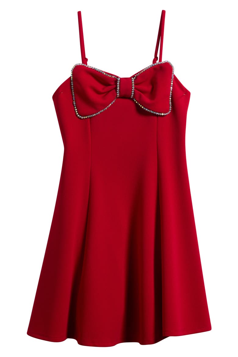 Rhinestone Bow Front Party Dress, Main, color, RED