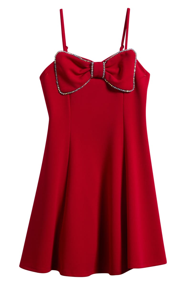 LOVE, NICKIE LEW Rhinestone Bow Front Party Dress, Main, color, Red