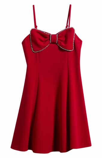 Rhinestone Bow Front Party Dress