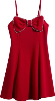 LOVE, NICKIE LEW Rhinestone Bow Front Party Dress
