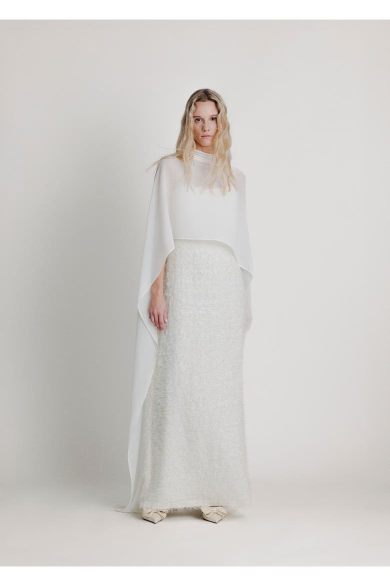 High Neck Bridal Cape, Alternate, color, White