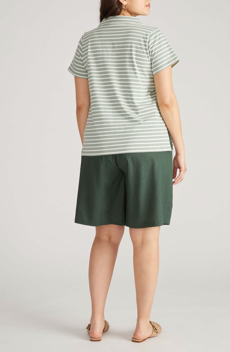 Universal Standard Breton Stripe Polo Shirt, Alternate, color, Lily Pad/ Ecru