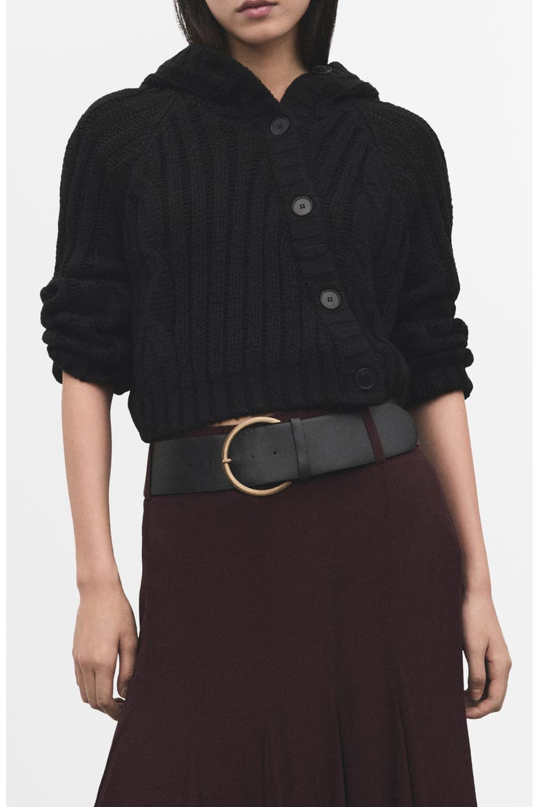 Asymmetric Knit Hoodie, Main, color, BLACK