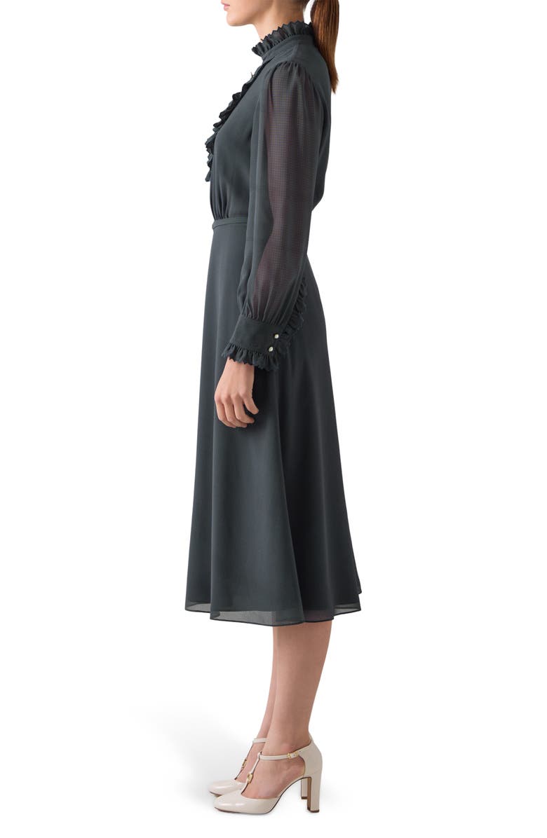 LK Bennett Sadie Ruffle Long Sleeve Dress, Alternate, color, Green/ Blue