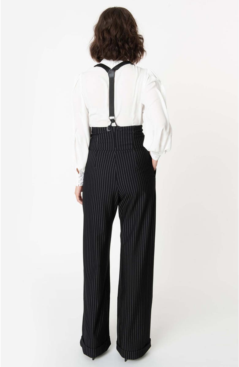 Unique Vintage Thelma High Waist Suspender Pants, Alternate, color, Black & White Pin Stripe