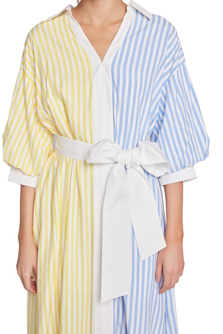 Blouson Sleeve Tie Waist Midi Shirtdress, Alternate, color, BLUE/ YELLOW