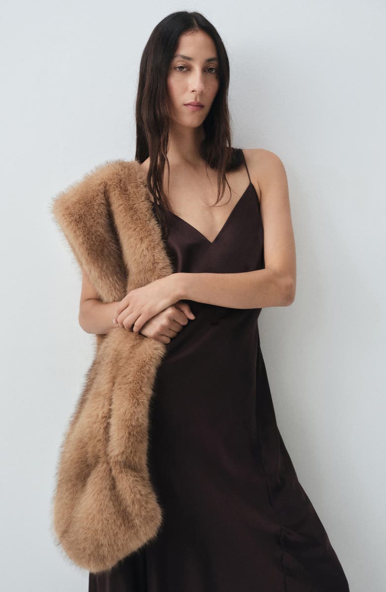 MANGO Selection Satin Slipdress, Alternate, color, Brown