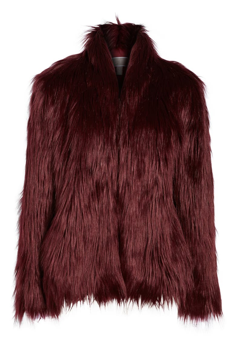 Faux Fur Jacket, Alternate, color, BURGUNDY