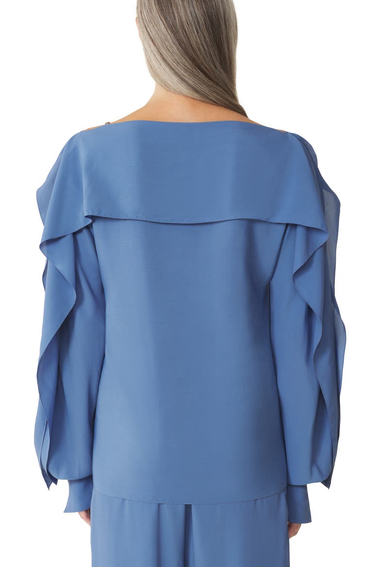 Long-Sleeved Top In Crepe De Chine, Alternate, color, Jeanne Blue