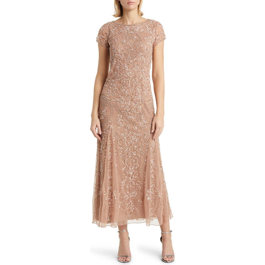 Pisarro Nights Beaded Mesh Midi Cocktail Dress