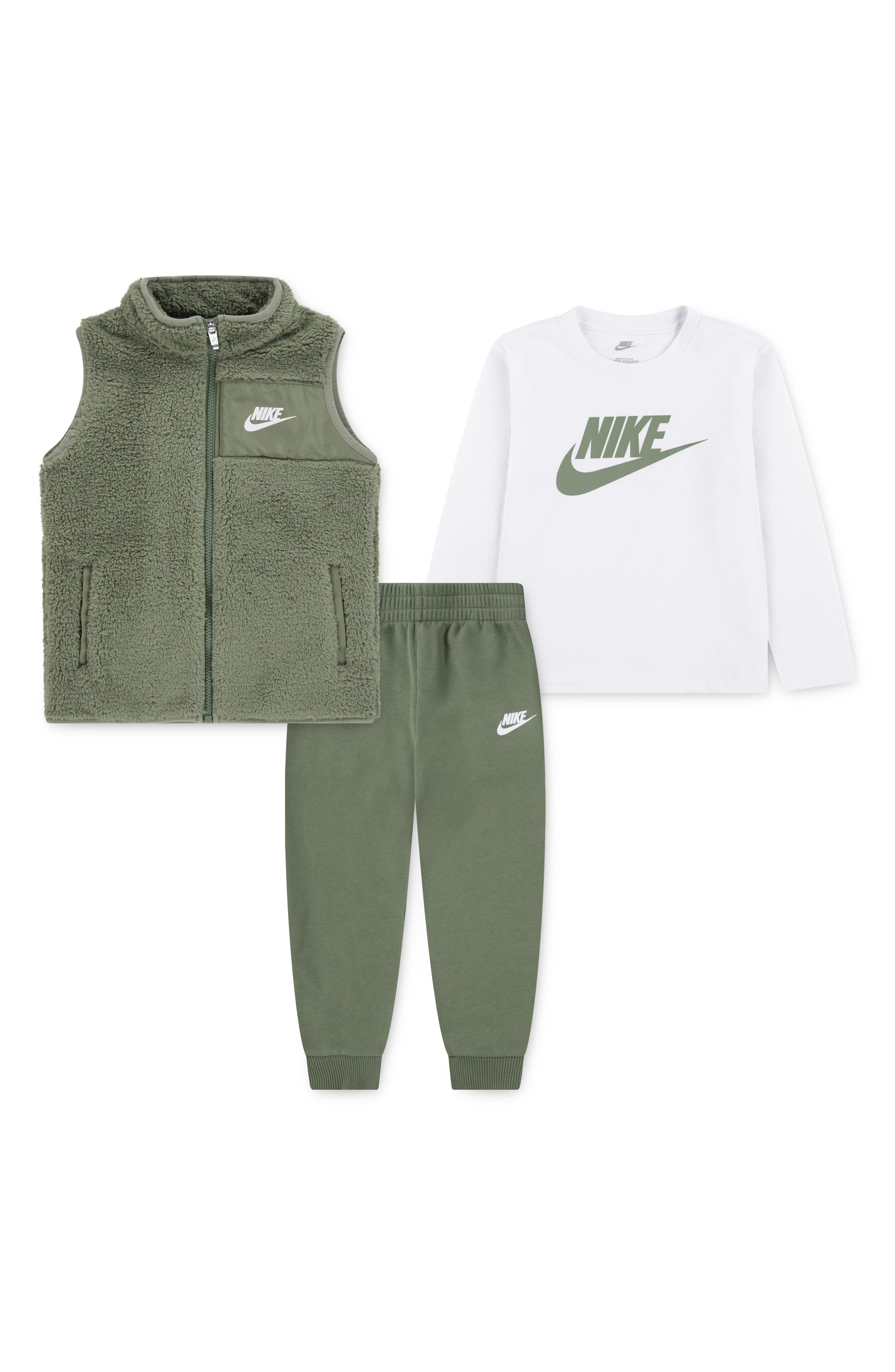 Nike Kids' Club High Pile Fleece Vest, Long Sleeve T-Shirt & Pants Set