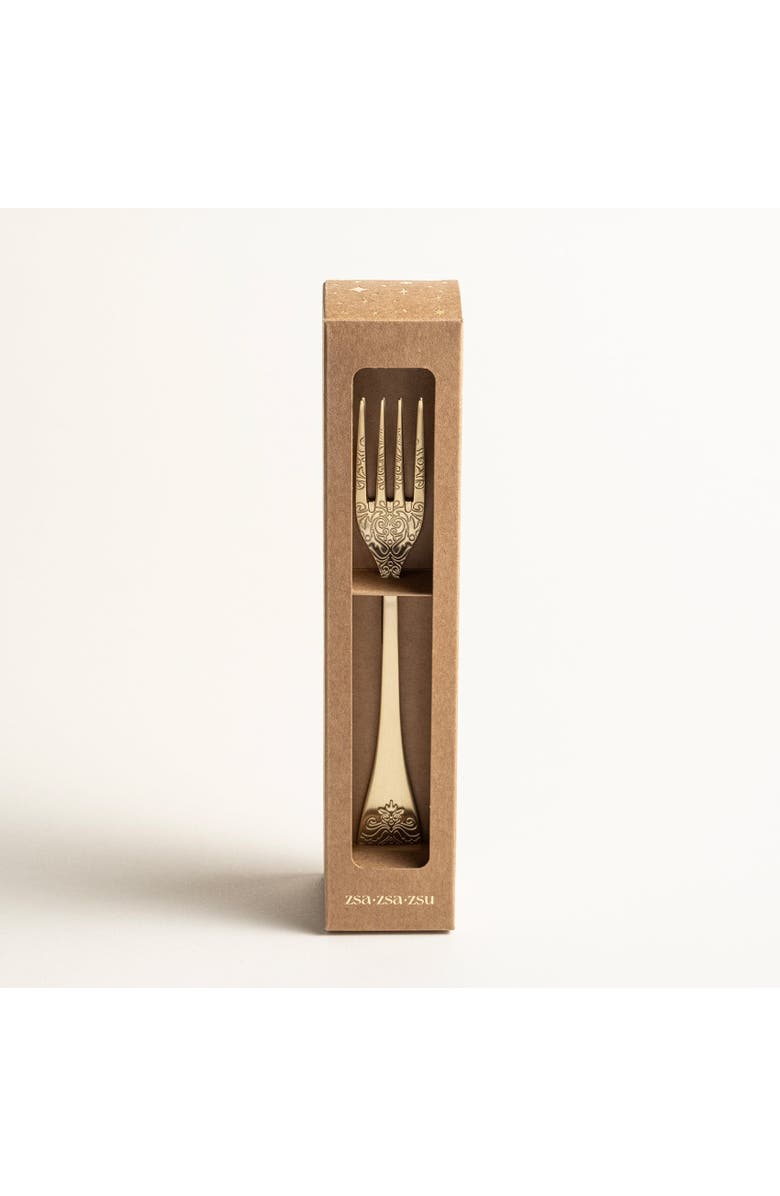 Zsa Zsa Zsu Dume Patterned Steel Dinner Fork Set Of 4, Main, color, Champagne
