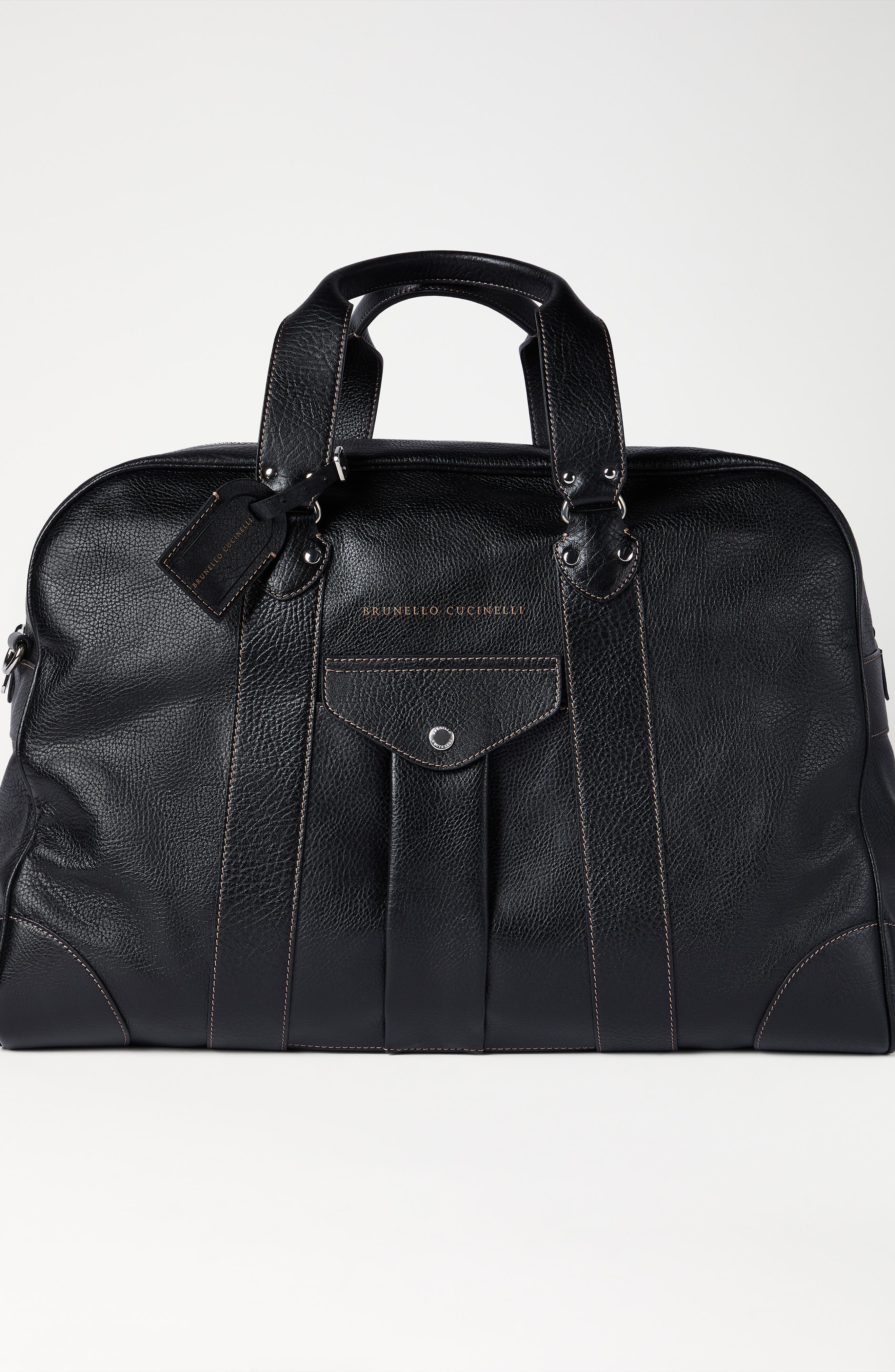 Brunello Cucinelli Grained calfskin street bag, Alternate, color, Black