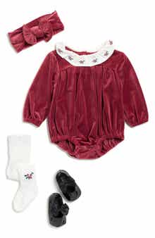 Velour Bodysuit, Socks, Booties & Headband Set