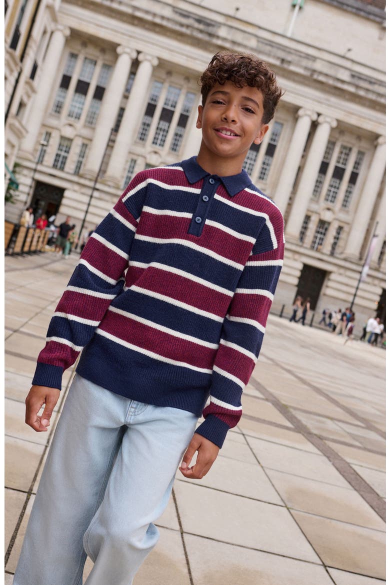 Kids' Stripe Polo Sweater, Alternate, color, NAVY MULTI