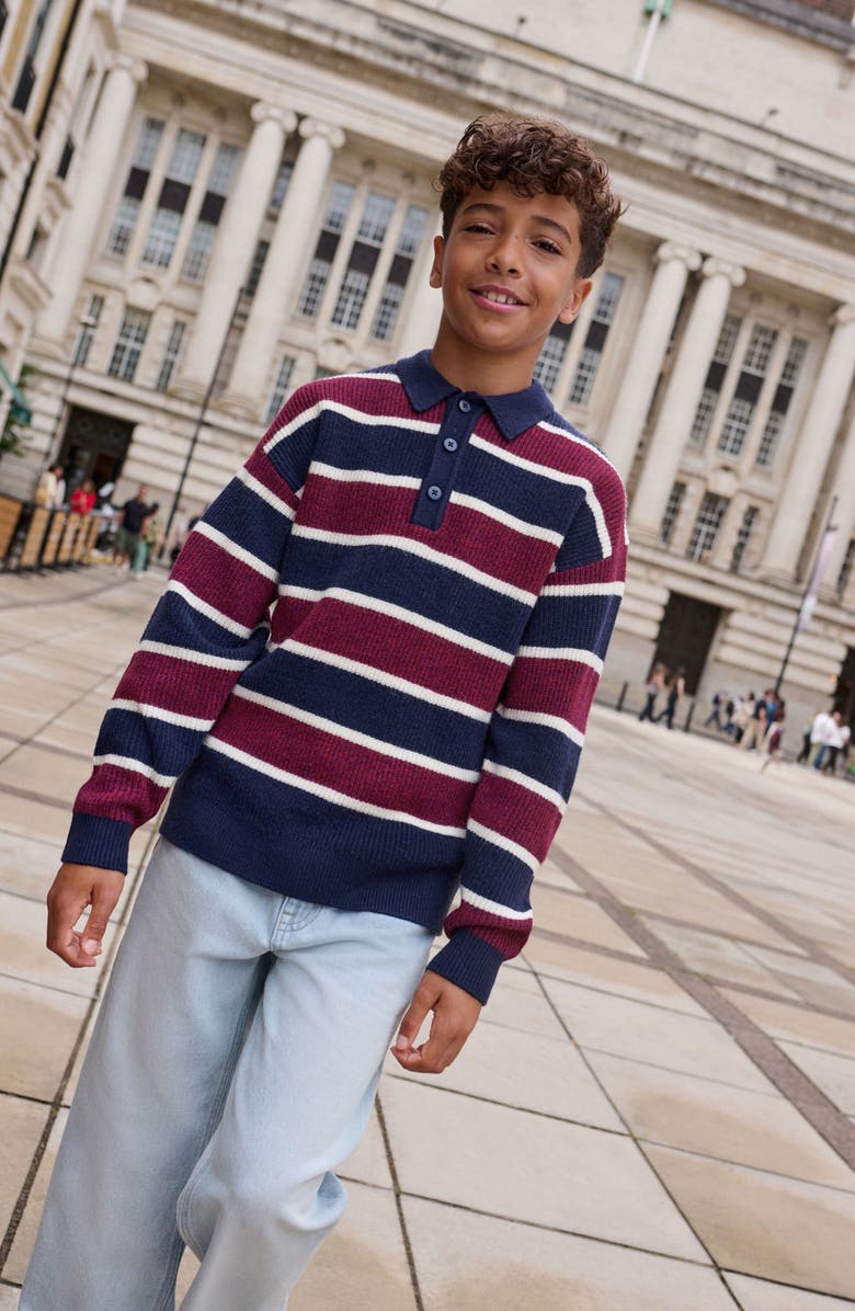 NEXT Kids' Stripe Polo Sweater, Alternate, color, Navy Multi