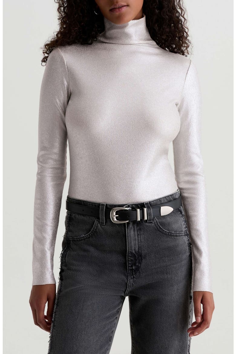 Chels Metallic Rib Turtleneck Sweater, Main, color, POWDER/SILVER