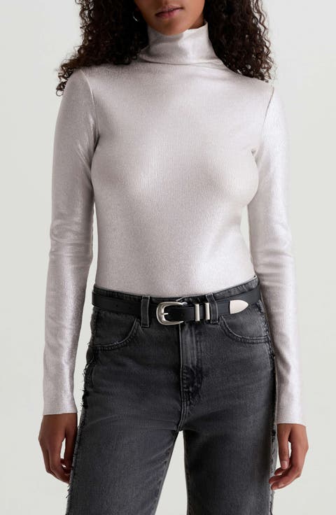 Chels Metallic Rib Turtleneck Sweater