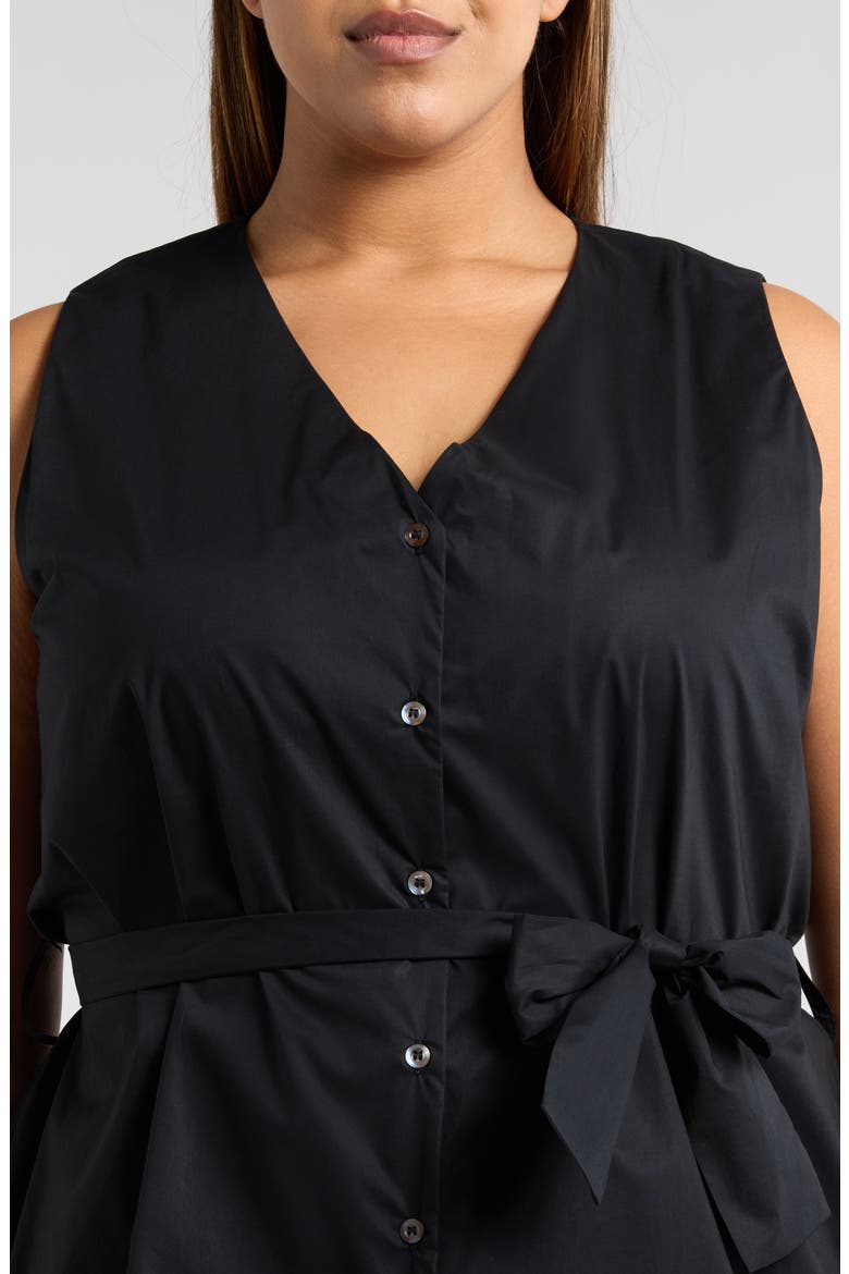 Reya Tie Waist Sleeveless Poplin Button-Up Top, Alternate, color, BLACK