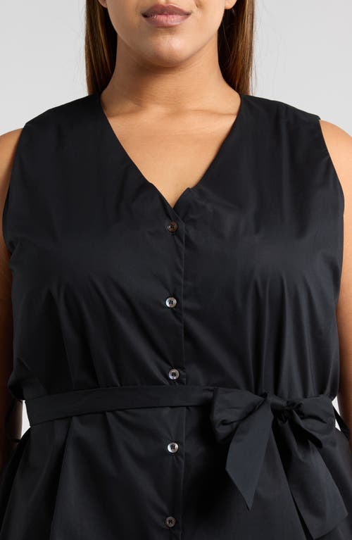 HARSHMAN HARSHMAN REYA TIE WAIST SLEEVELESS POPLIN BUTTON-UP TOP