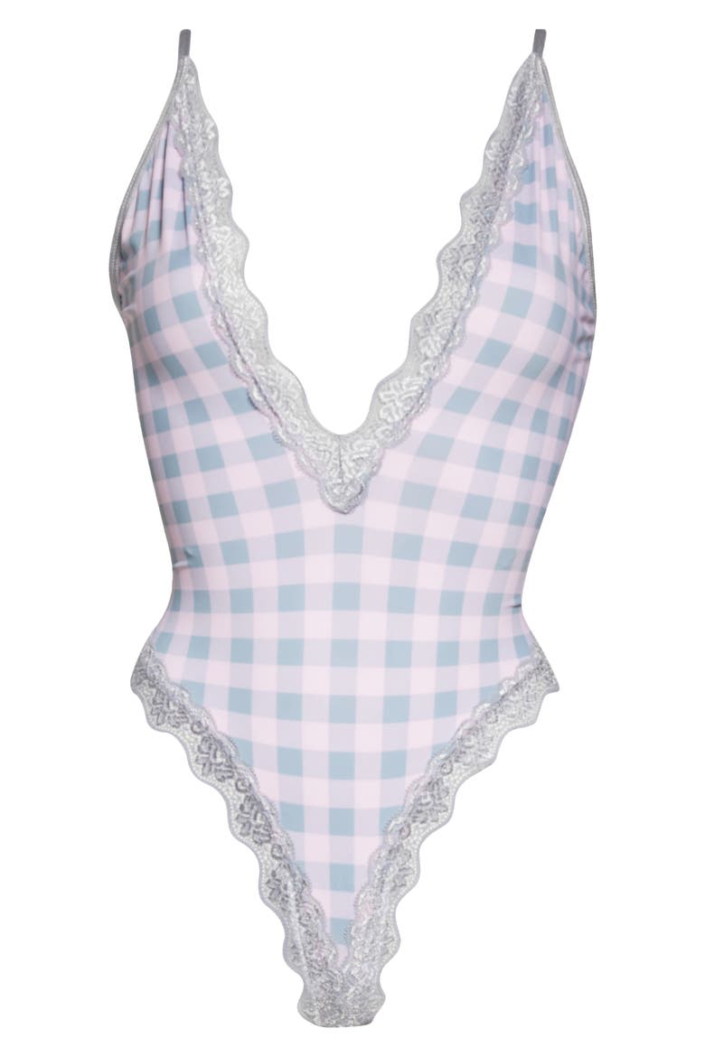 Strappy Back Gingham Teddy, Main, color, PINK