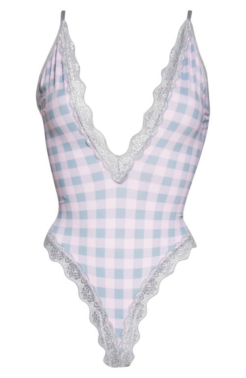 Coquette Strappy Back Gingham Teddy in Pink 